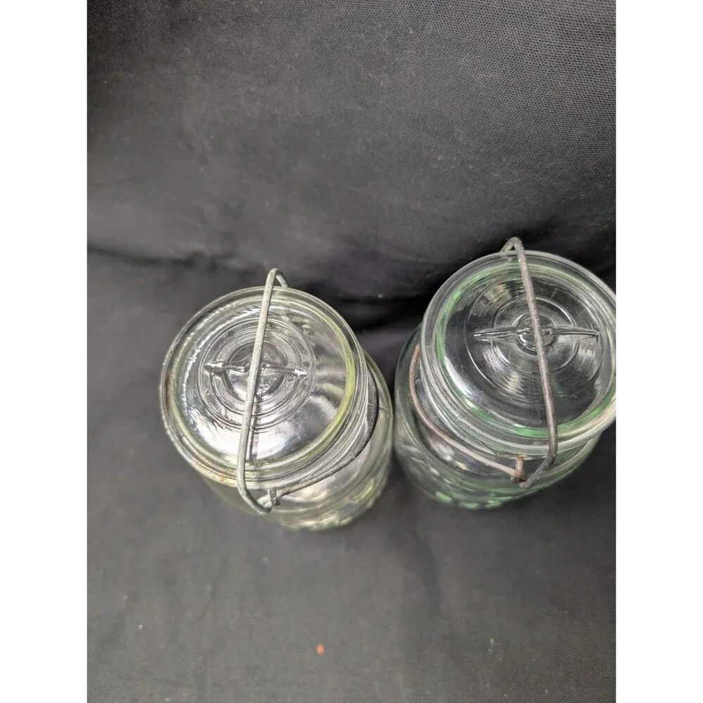 Atlas E-Z Seal Quart Canning Jars Wire Bail Glass Lids Vintage Lot of 2